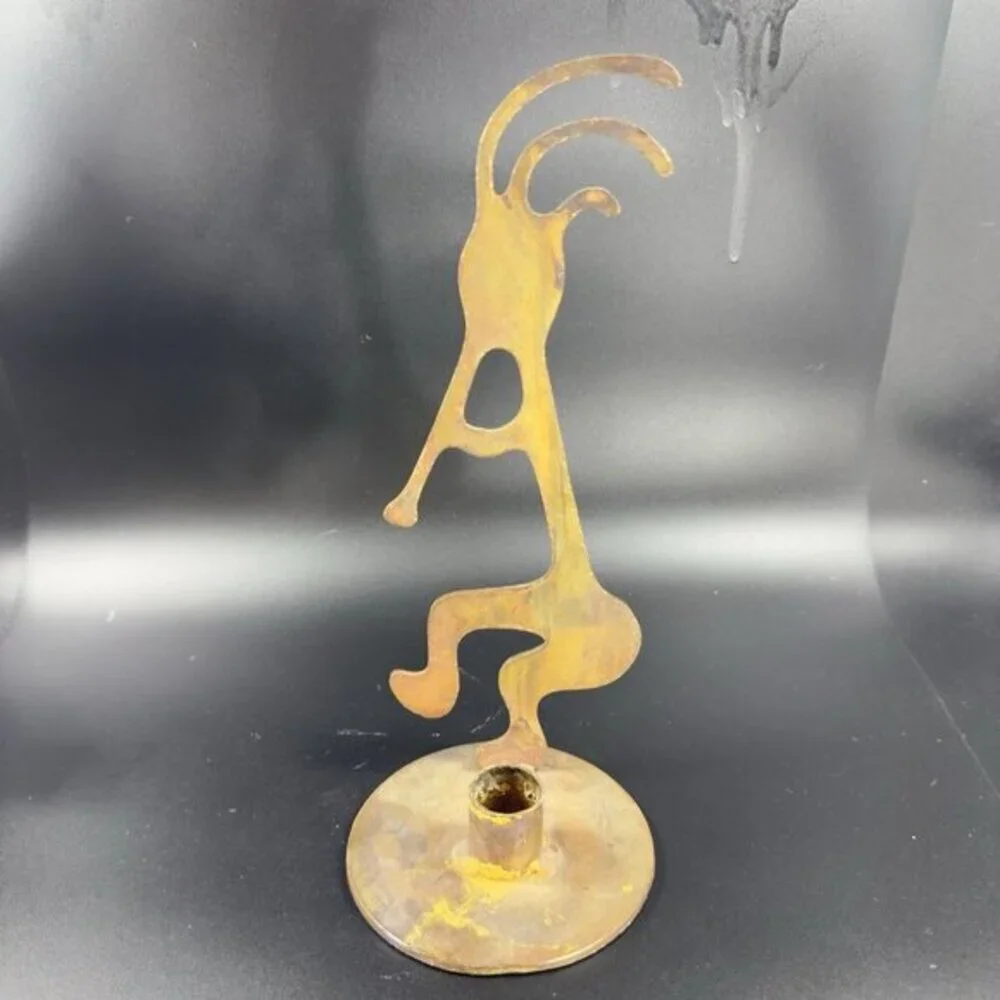 Kokopelli Flute Candle Holder Tea‎ Light Metal Brutalist Rusty Vintage Decor VTG